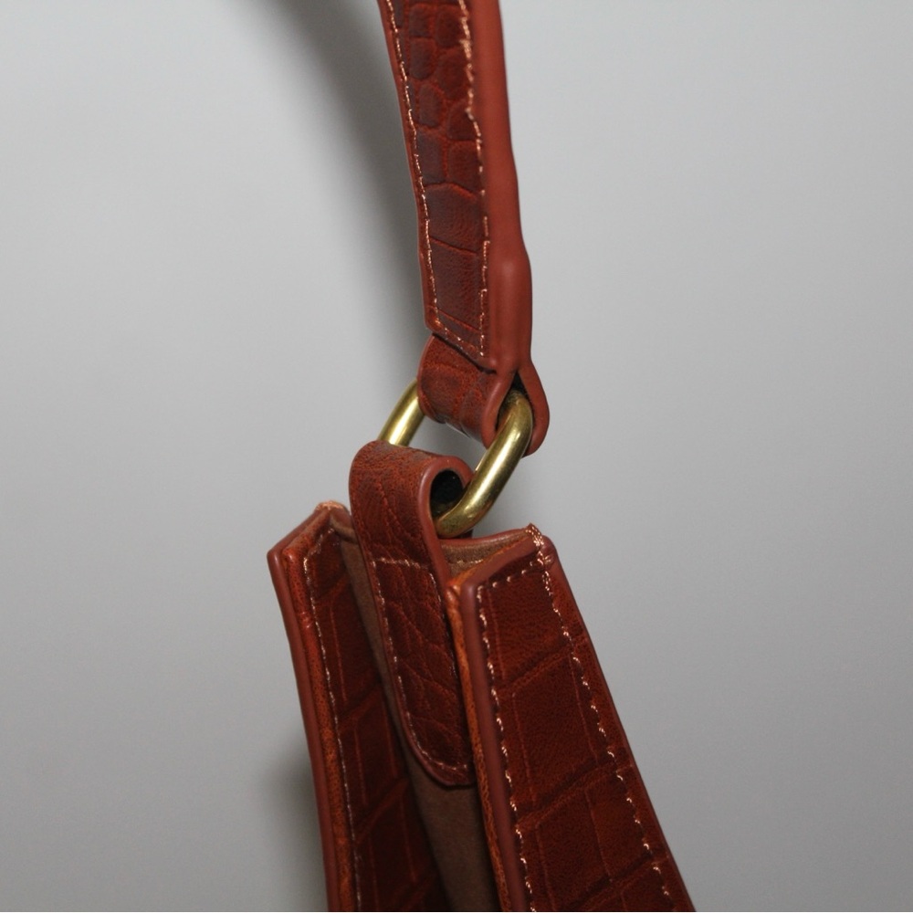 Brown Crocodile-Embossed Shoulder Bag Purse - Picture 12 of 16